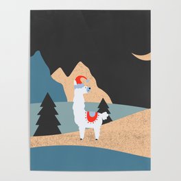 a confused llama wanders the nights Poster | Alpacas, Confused Llama, Cold, Moon, Adorable, Wanders, Graphicdesign, Night, Llama Lover, Cute 