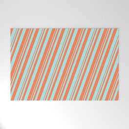 [ Thumbnail: Coral & Turquoise Colored Lined Pattern Welcome Mat ]