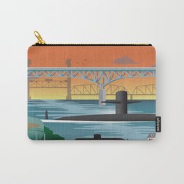 Groton, CT - Retro Submarine Travel Poster Carry-All Pouch | Connecticut, Newlondon, Travel, Sailor, Retro, Submarine, Groton, Digital, Ship, Drawing 