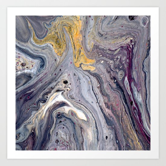 Gold Pink Purple Marbled Paint Art Print