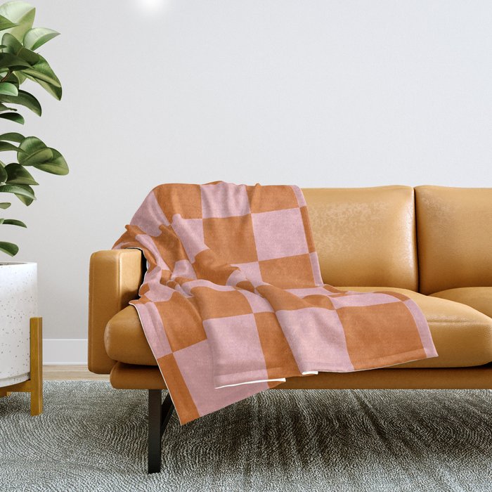 Checkerboard Check Pattern in Pink and Orange Throw Blanket by