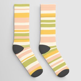 Spring Stripes Vertical Pattern in Light Blush Green Yellow Cream Socks