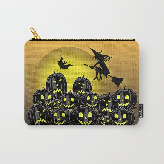 Pumpkins and witch in front of a full moon Carry-All Pouch