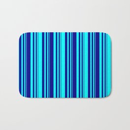 [ Thumbnail: Aqua & Dark Blue Colored Stripes/Lines Pattern Bath Mat ]