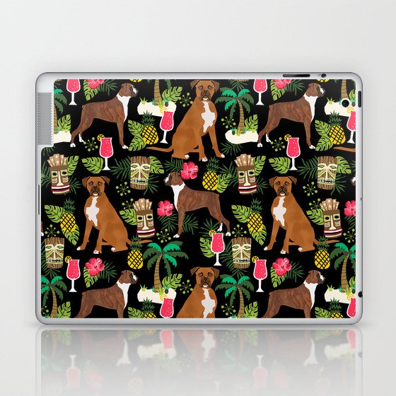 Boxer tiki tropical dog pattern modern pet friendly pet pattern dog breeds Laptop & iPad Skin