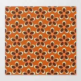 Orange Retro Floral 1960s Pattern Canvas Print