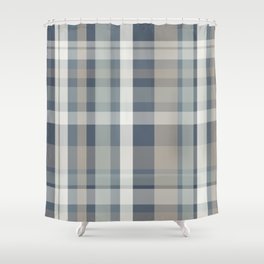 Retro Modern Plaid Pattern 2 in Neutral Blue Gray Shower Curtain