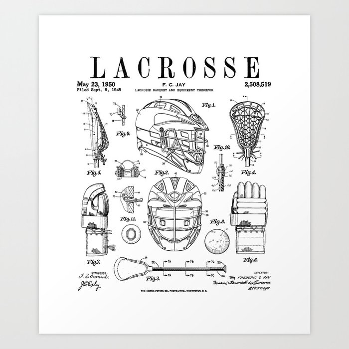 Lacrosse Player Equipment Vintage Patent Drawing Print Art Print