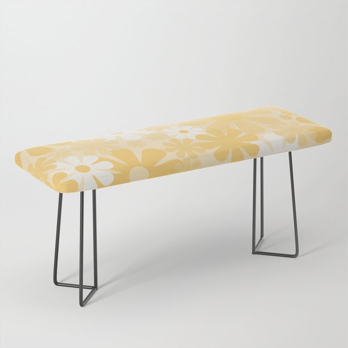 Retro 60s 70s Aesthetic Floral Pattern in Light Buttercream Yellow Bench