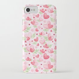 Pink hearts watercolor Pattern iPhone Case
