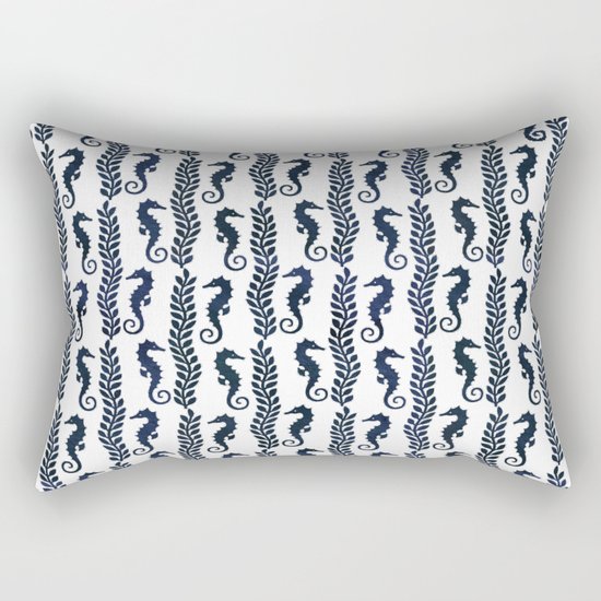 Navy blue and white maritime seahorse pattern Rectangular Pillow