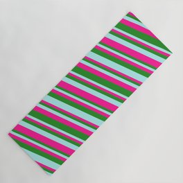 [ Thumbnail: Turquoise, Deep Pink, and Forest Green Colored Pattern of Stripes Yoga Mat ]
