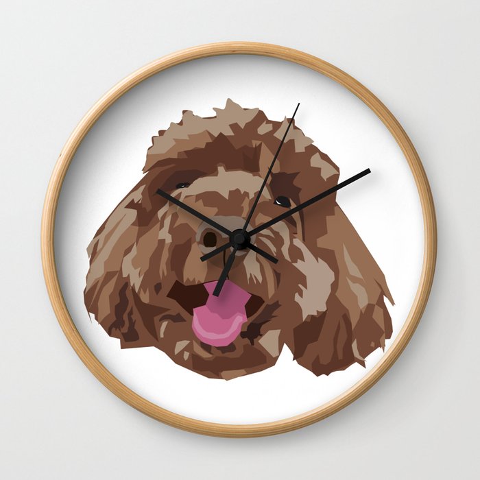 Brown Poodle Happy Dog Face Wall Clock
