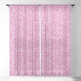 Monochrome Florals Pink Sheer Curtain
