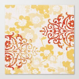 Floral Glam Damask Distressed Grey / Gold Canvas Print