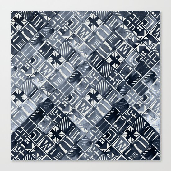 Simply Tribal Tiles in Indigo Blue on Lunar Gray Canvas Print