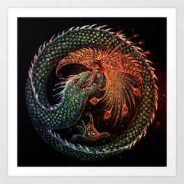 Basilisk vs Phoenix Art Print | Phoenix, Snake, Digital, Drawing, Basilisk, Bird, Fantasy, Hogwarts 