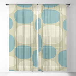 Modernist Spots 261 Modernist Spots 261 Turquoise Green and Beige Sheer Curtain