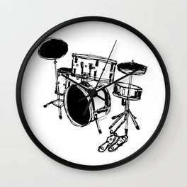 Drum Kit Rock Black White Wall Clock