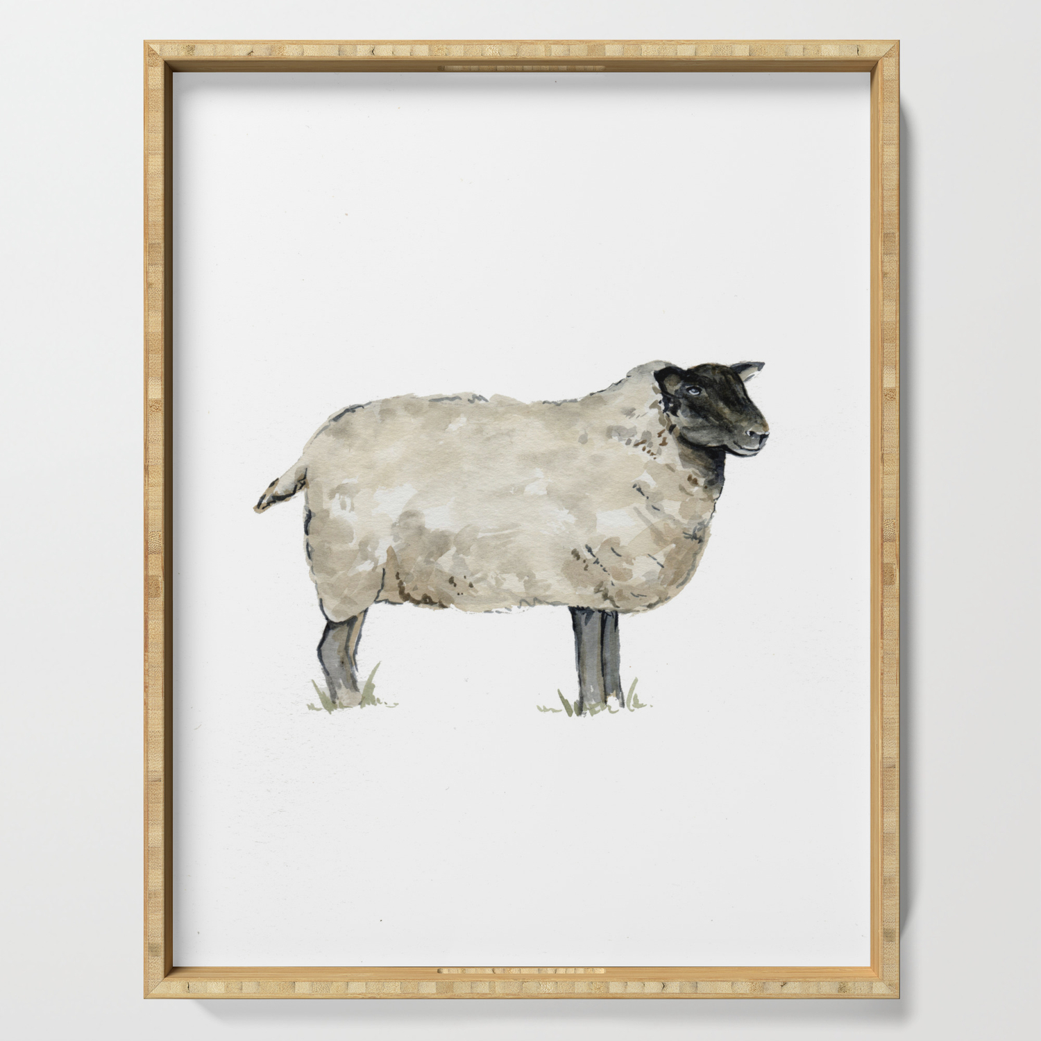 Sheep Farmhouse Watercolor Rustic Painting Serving Tray By