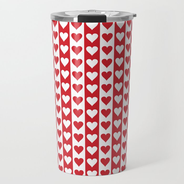 Red and White Heart Pattern | Red Hearts | Love | Romance | Valentines | Patterns | Travel Mug