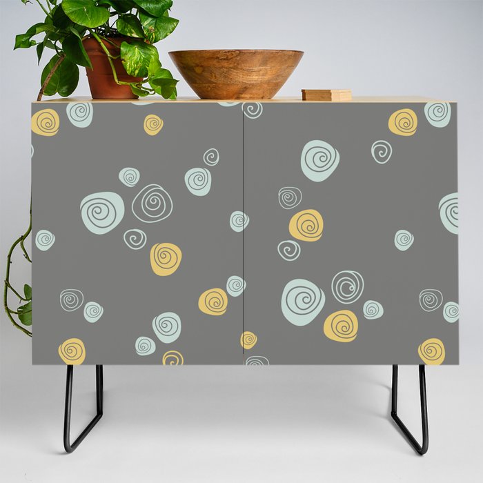 Green and yellow roses pattern on grey background Credenza