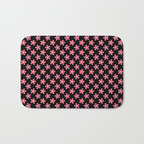 Happy Flowers on Black Bath Mat