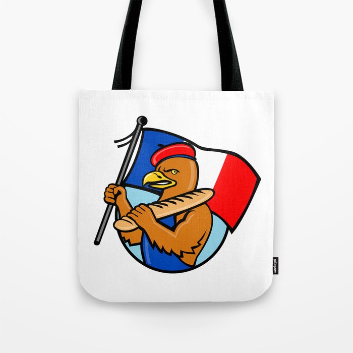 French Eagle Holding Flag and Baguette Cartoon Tote Bag