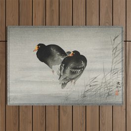 Two black birds in the lake - Vintage Japanese Woodblock Print Art Outdoor Rug