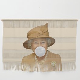 Queen Elizabeth II blowing a white bubble gum Wall Hanging