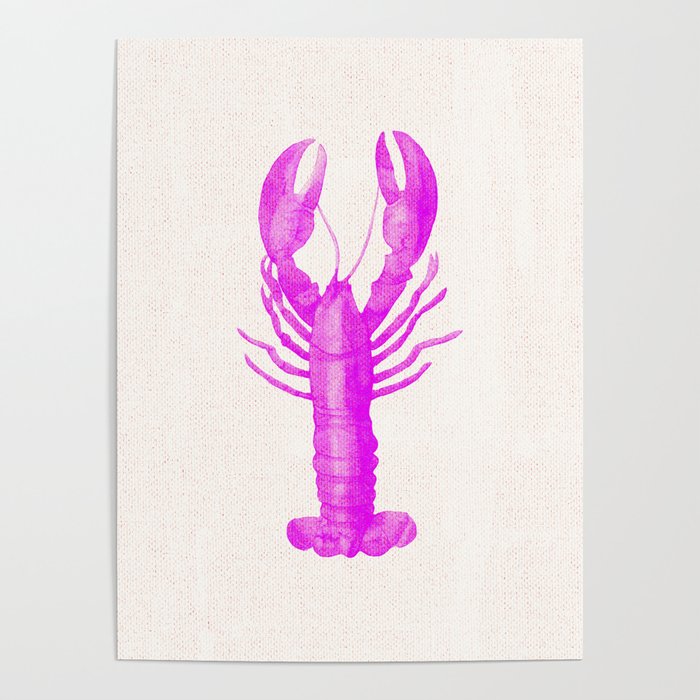Pink Lobster on Linen Nautical Decor Poster