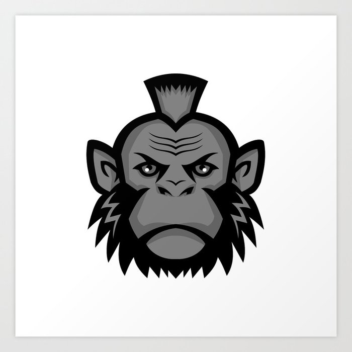 Chimpanzee Wearing Mohawk Mascot Art Print