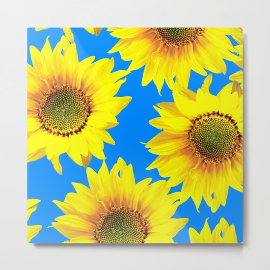 Sunny Sunflowers with blue sky - summer mood - #Society6 #buyart Metal Print