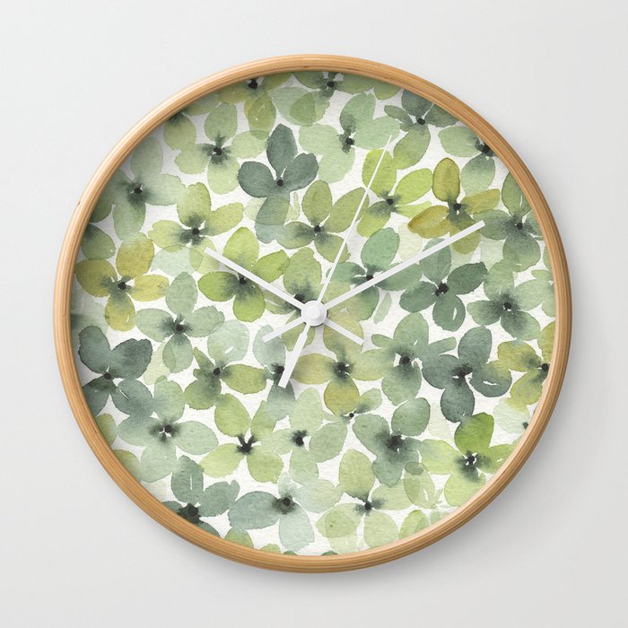 green hydranges Wall Clock