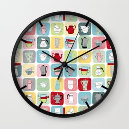 Retro Coffee Pots and Cups Pattern Wall Clock