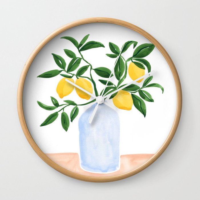 Lemon Tree Branch in a Vase Wall Clock