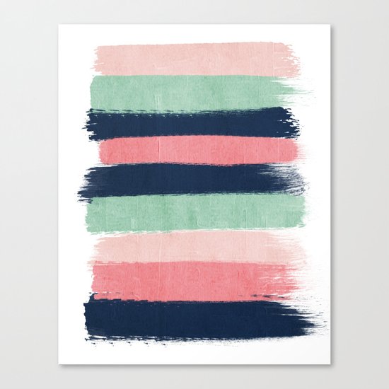 Painted stripe stripes mint navy pink modern color palette painterly minimalist nursery art Canvas Print