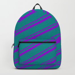 [ Thumbnail: Dark Cyan & Dark Violet Colored Lines/Stripes Pattern Backpack ]