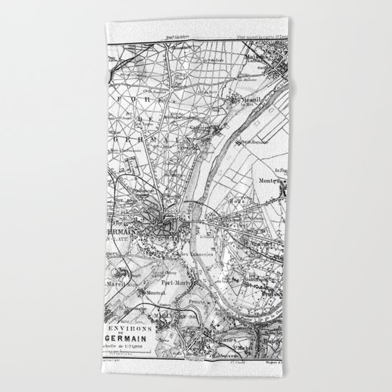 Vintage Paris Map Beach Towel