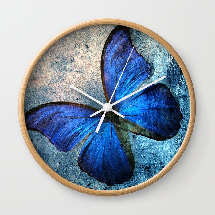 Butterfly Blue Vintage  Wall Clock