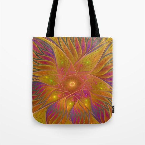 Colorful and Luminous Flower, Abstract Fractal Art Tote Bag