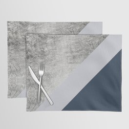 Modern minimalist navy blue grey and silver foil geometric color block Placemat