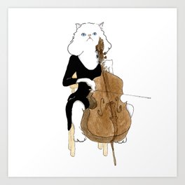 1006 Cello Cat Art Print | Kitten, Cat, Watercolor, Kitty, Illustration, Orchestra, Painting, Lbd, Persian, Symphony 