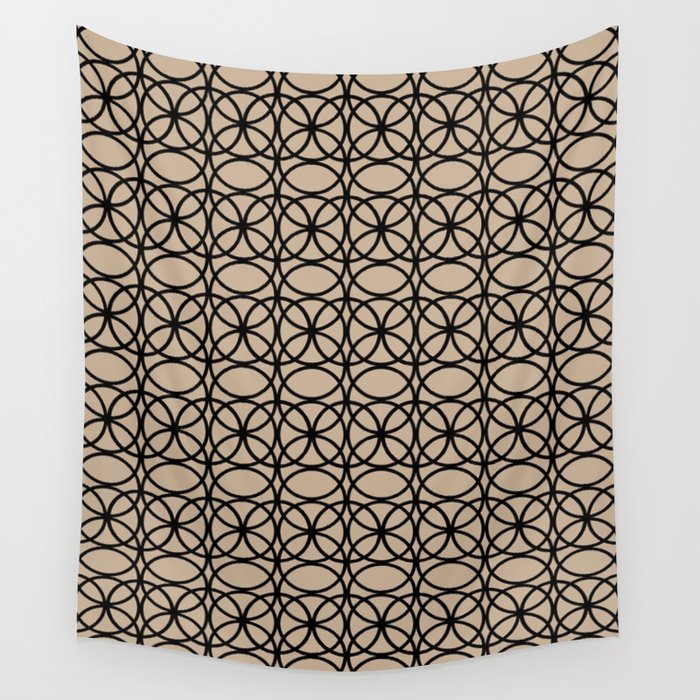 Pantone Hazelnut and Black Rings Circle Heaven 2 Overlapping Ring Design Wall Tapestry