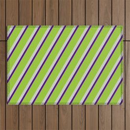 [ Thumbnail: Light Gray, Indigo, and Green Colored Striped Pattern Outdoor Rug ]