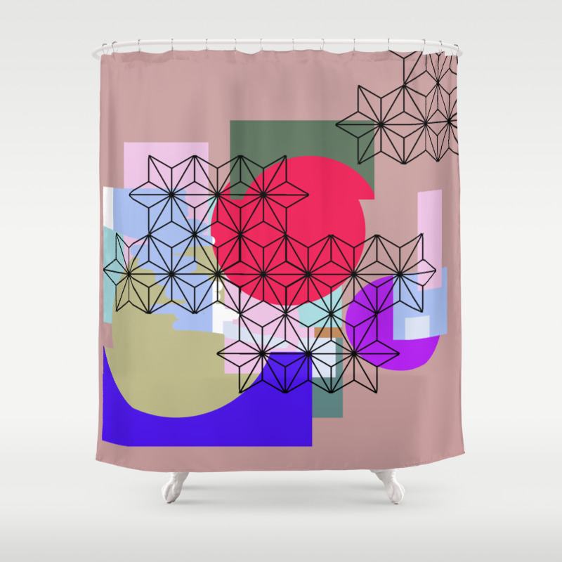 Japanese Star Asanoha Color Block Abstract Design Shower Curtain