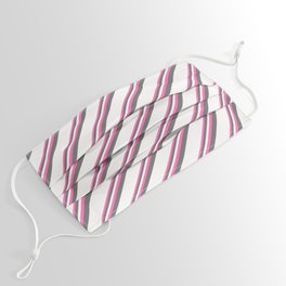 [ Thumbnail: Hot Pink, Dim Grey & White Colored Pattern of Stripes Face Mask ]