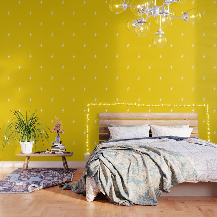 White Lightning Bolt pattern on Yellow background Wallpaper