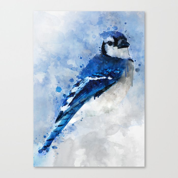Watercolour Blue Jay Bird Canvas Print By Dramabite Society6