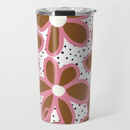 70s Groovy Flowers in Tan Brown and Pink Travel Mug
